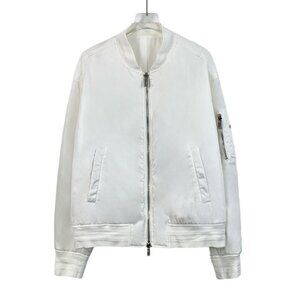 Dior Mens White Satin Bomber Jacket With Zipper & Pockets Size 50